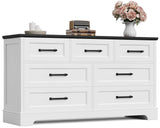 Furmax Farmhouse Dresser for Bedroom, 7 Drawers Dresser, Wood Chest of Drawers, 52" Wide Storage Dressers Organizer for Bedroom, Living Room, White and Black Furmax