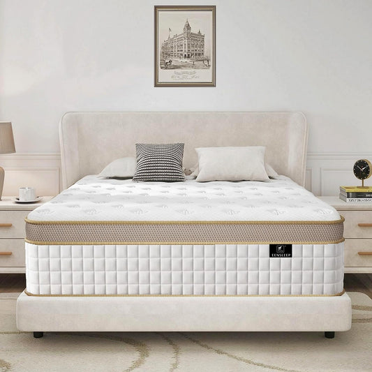 EEN EEN SLEEP King Mattress, Upgrade Strengthen Firm 12 Inch King Size Mattress in A Box, Hybrid Mattress King Size with High Density Memory Foam and Independent Pocket Springs, Strong Edge Support