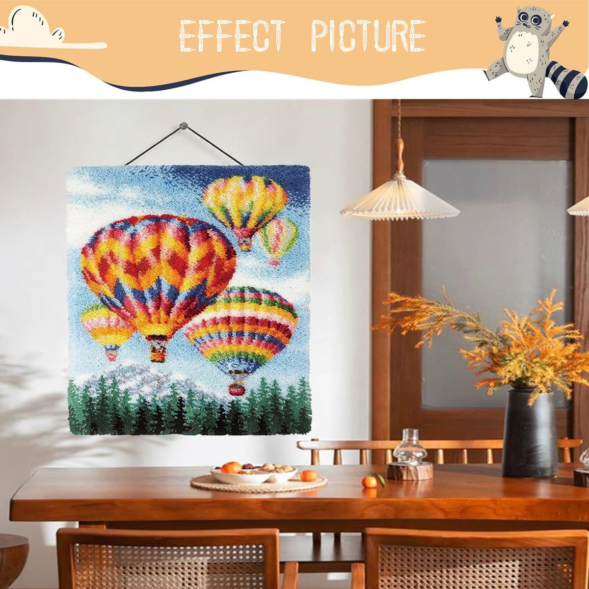 EMISTEM Latch Hook Kits for Adults - DIY Latch Hook Rug Kits for Kids, Crochet Kit for Beginners, Rug Making Kits with Printed Canvas, Gift Packaging.(Colorful Hot Air Balloons, 20x15) EMISTEM