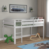 Costzon Twin Loft Bed, Solid Wood Low Loft Bed w/Guard Rail and Ladder, Boys & Girls Twin Bed for Kids Room, No Box Spring Needed, Classic Children Low Loft Bed with Storage for Bedroom, White Costzon
