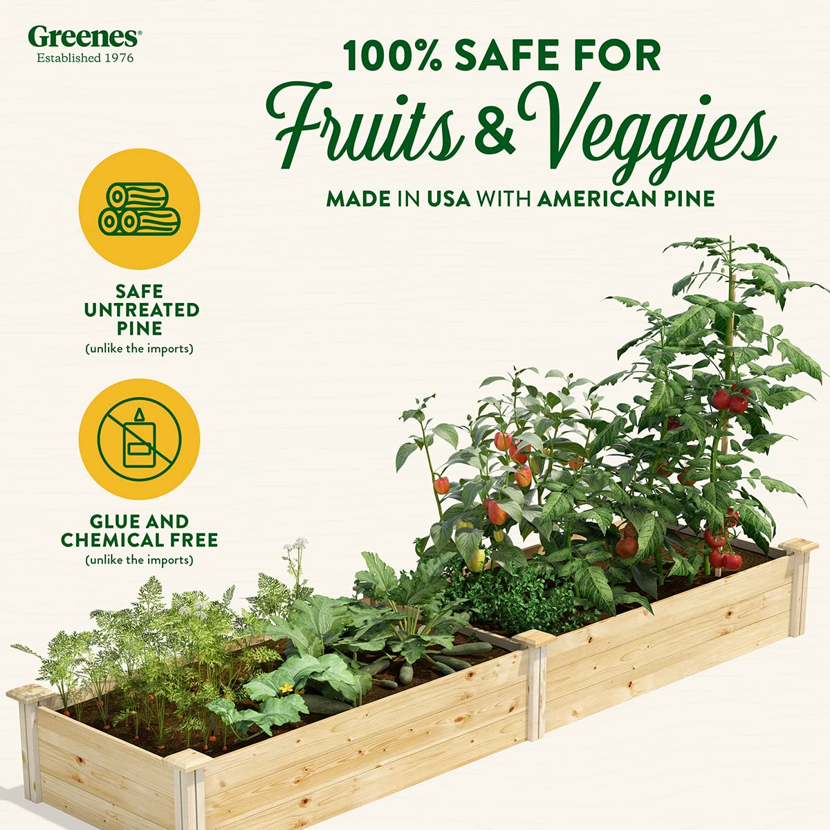 Greenes Fence Original Pine Raised Garden Bed, 2' x 8' x 10.5" - Made in USA with American Pine Greenes Fence