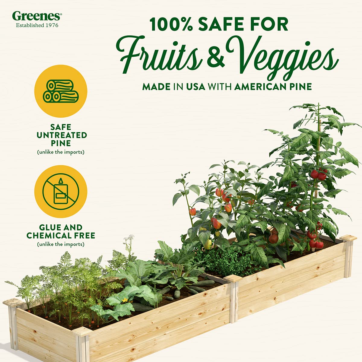 Greenes Fence Original Pine Raised Garden Bed, 2' x 8' x 10.5" - Made in USA with American Pine - WoodArtSupply