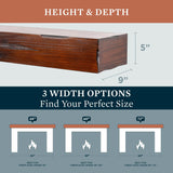 48 Inch Floating Fireplace Mantel Wood Shelf In Cherry Rustic - Breckenridge From Mantels Direct | With Corbel Bracket Arches | Wooden Rustic Wall Shelf Perfect for Electric Fireplaces and Décor MANTELSDIRECT