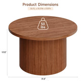 ONBRILL 31.5" Round Coffee Table, Tambour Design Coffee Tables for Living Room, Mid Century Modern Wood Coffee Table, Drum Accent Small Center Table, Walnut ONBRILL