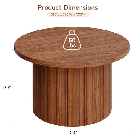 ONBRILL 31.5" Round Coffee Table, Tambour Design Coffee Tables for Living Room, Mid Century Modern Wood Coffee Table, Drum Accent Small Center Table, Walnut ONBRILL