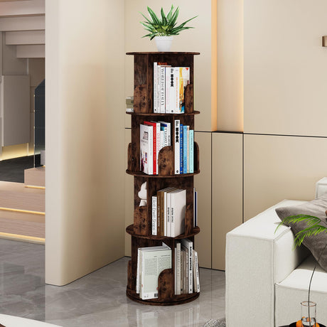 Huisenitre 360°Rotating Bookshelf,4 Tier Corner Bookcase,Book Shelf,Floor Storage Wood Organizer for Sturdy,Home Office,Living Room,Bedroom,Kids Room Huisenitre