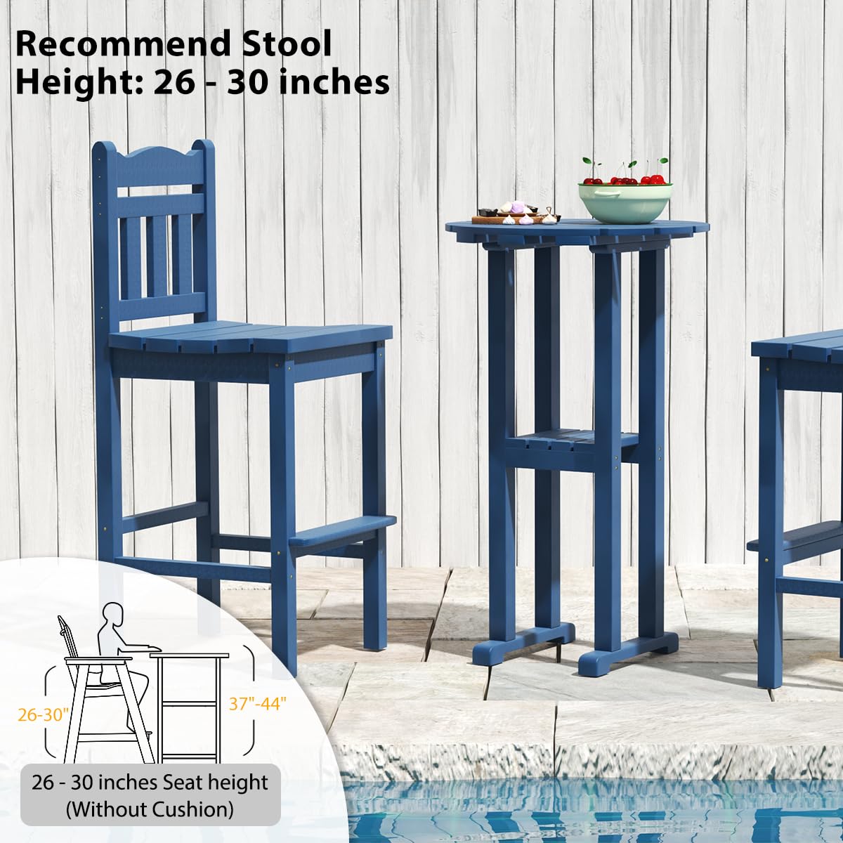Sundale Outdoor 39 Inches Height Adirondack Bar Table, Patio HDPE Pub Height Round, All Weather High Top Bistro Desk for Outside Table Porch Balcony Poolside, Navy Blue Sundale Outdoor