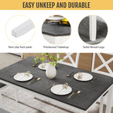 Zevemomo 6-Piece Solid Wood Dining Table Set, Including 1 Dining Table, 4 Upholstered Chairs and 1 Bench, Wooden Legs Dining Table Set for Dining Room, Kitchen, Restaurant, White Zevemomo