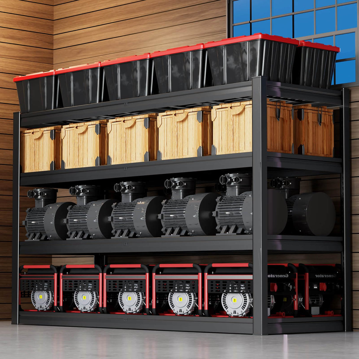 PMKES 62" W Garage Shelving Heavy Duty, 4 Tier Garage Shelves, 27" D Adjustable Storage Shelving Unit, Commercial Metal Shelf for Warehouse, Pantry, School, Shop, 62" Wx27 Dx62 H PMKES