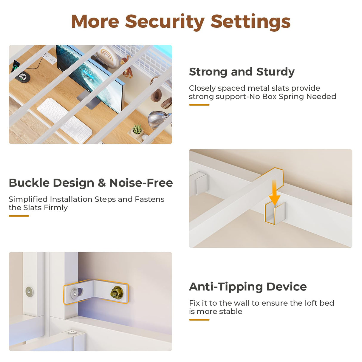 DICTAC Twin Loft Bed with L-Shaped Desk and Charging Station Twin Size Metal Bed Frame with LED Lights,Storage Shelves and Coat Rack with 2 Storage Drawers,Top Bunk with Safety Guard & Stair, White DICTAC