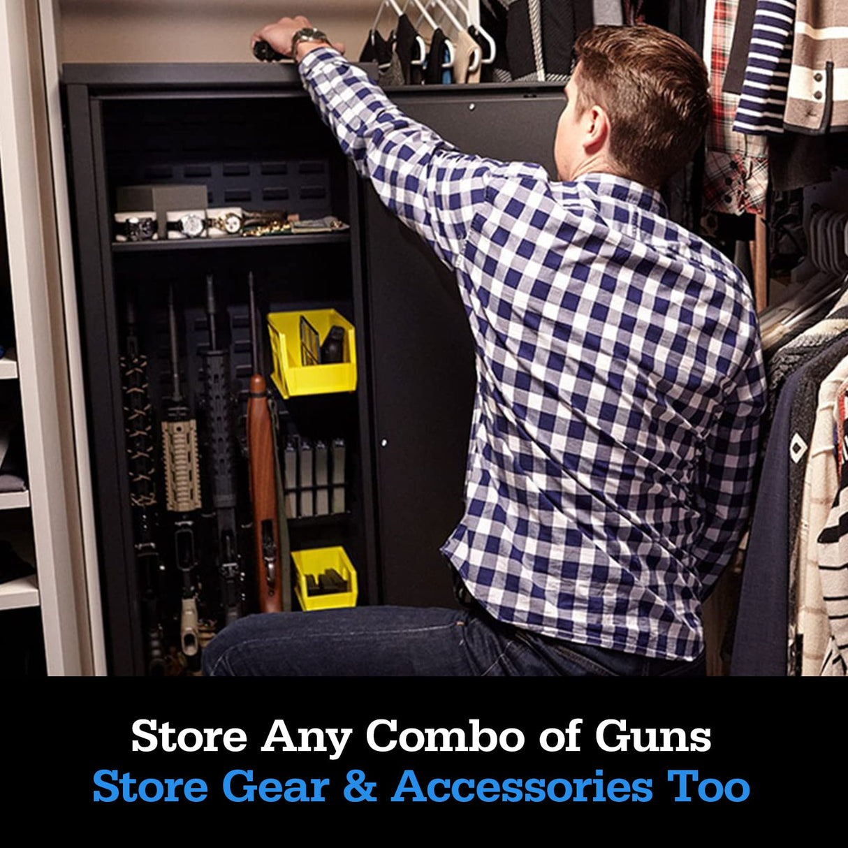 SecureIt Agile Model 52 - Modular Fast Access Gun Safe. Easy delivery via UPS, Ships Flat, assembles Anywhere. New Biometric Keypad for Convenience. Larger Buttons for Fast Access Ease. SecureIt