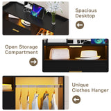 Wooden Dresser for Bedroom with Clothing Rack, Black 4 Drawers Dresser with Charging Station and LED Lights, Tall Clothes Dresser for Small Space Hallway Closet amzzar