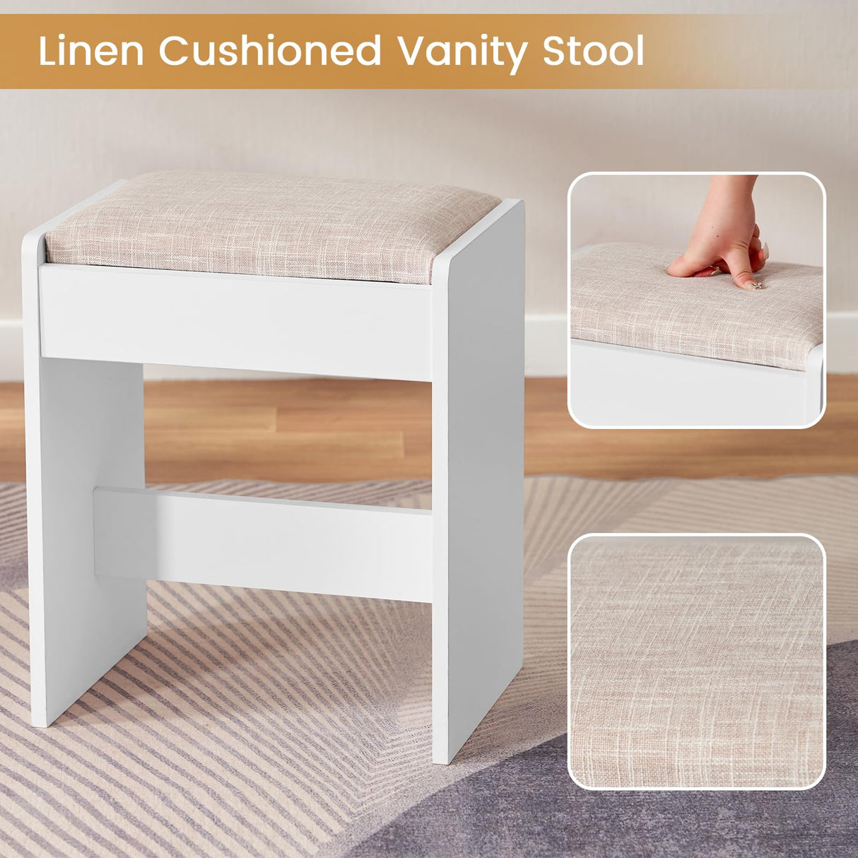 Quimoo 48" Large Vanity Desk with Mirror & Lights, Makeup Vanity Table with 6 Drawers & Power Outlet, 4 Open Storage Shelves, Vanity Desk Set with Stool, for Women Girls, White Quimoo