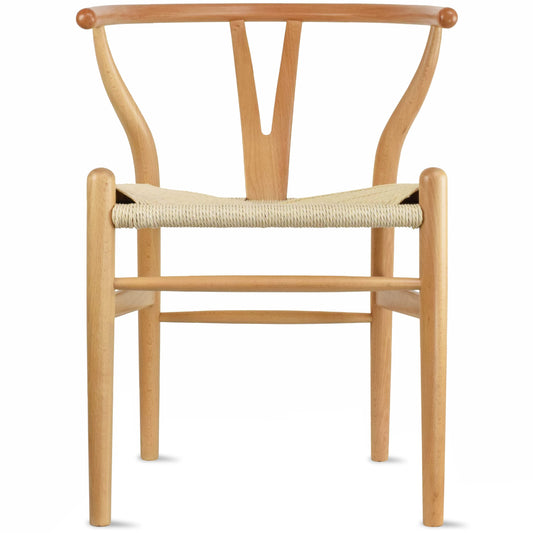 2xhome Wishbone Y Back Wooden Dining Chair with Woven Papercord Seat, Modern Farmhouse Elbow Side Chair, Natural, Single, Set of 1