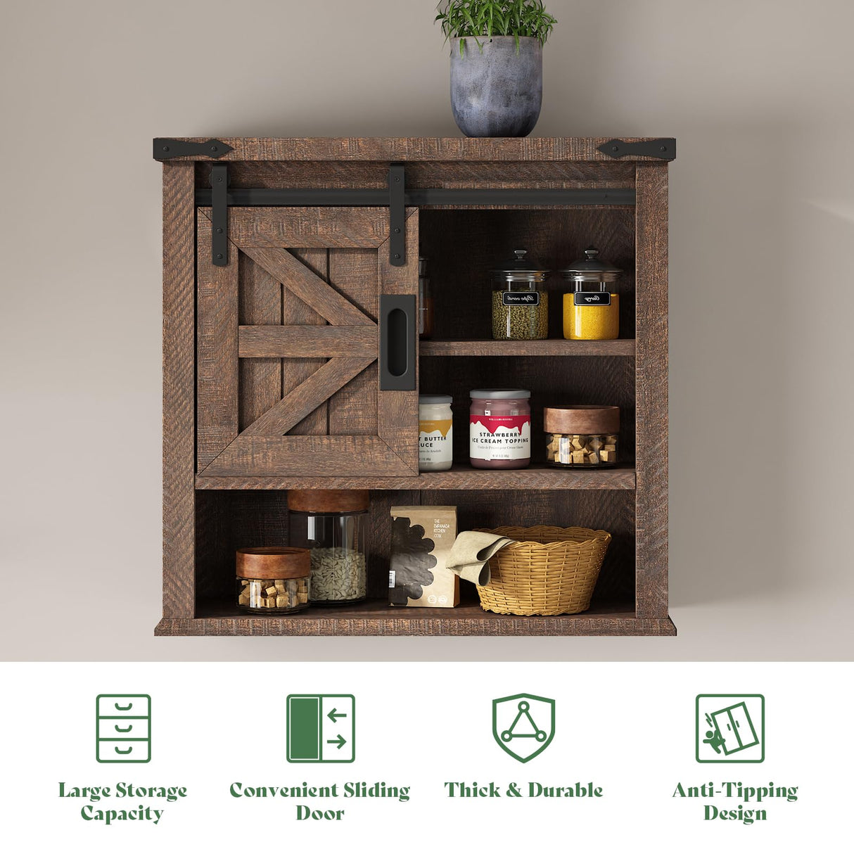 AMERLIFE 24" Wall Cabinet, Farmhouse Storage Cabinet with Sliding Barn Door & Adjustable Shelf, Cabinet Wall Mounted for Bathroom, Kitchen, Living Room, Reclaimed Barnwood AMERLIFE