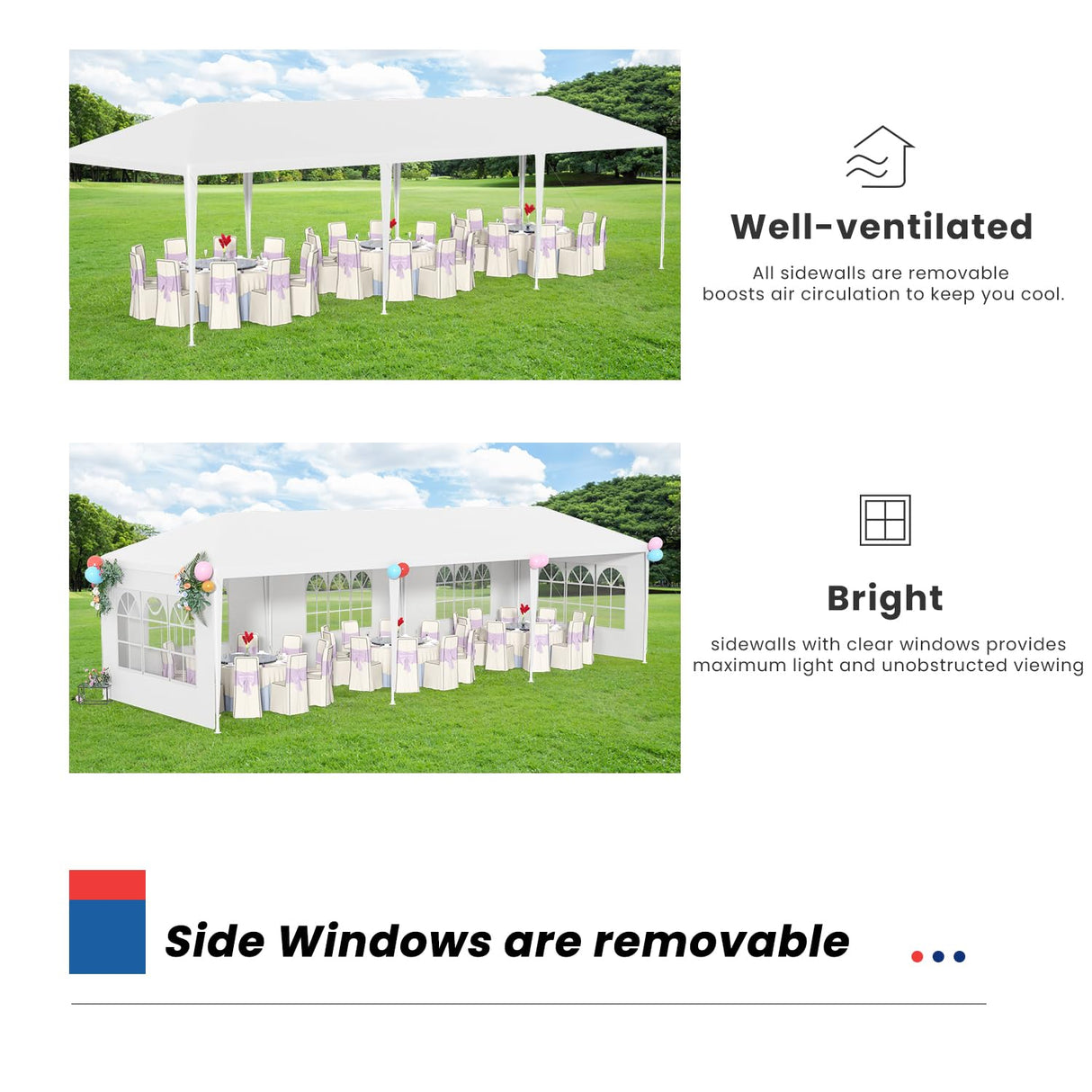 10x30 Outdoor Canopy Patio Tent Camping Gazebo Events with 5 Removable Walls for [Party] Wedding BBQ Cater, White FDW