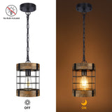 Rustic Pendant Light Fixtures, Farmhouse Kitchen Wood Hanging Lighting, Industrial Round Cage Chandelier for Entryway Hallway Dining Room Bedroom Foyer ACNKTZ