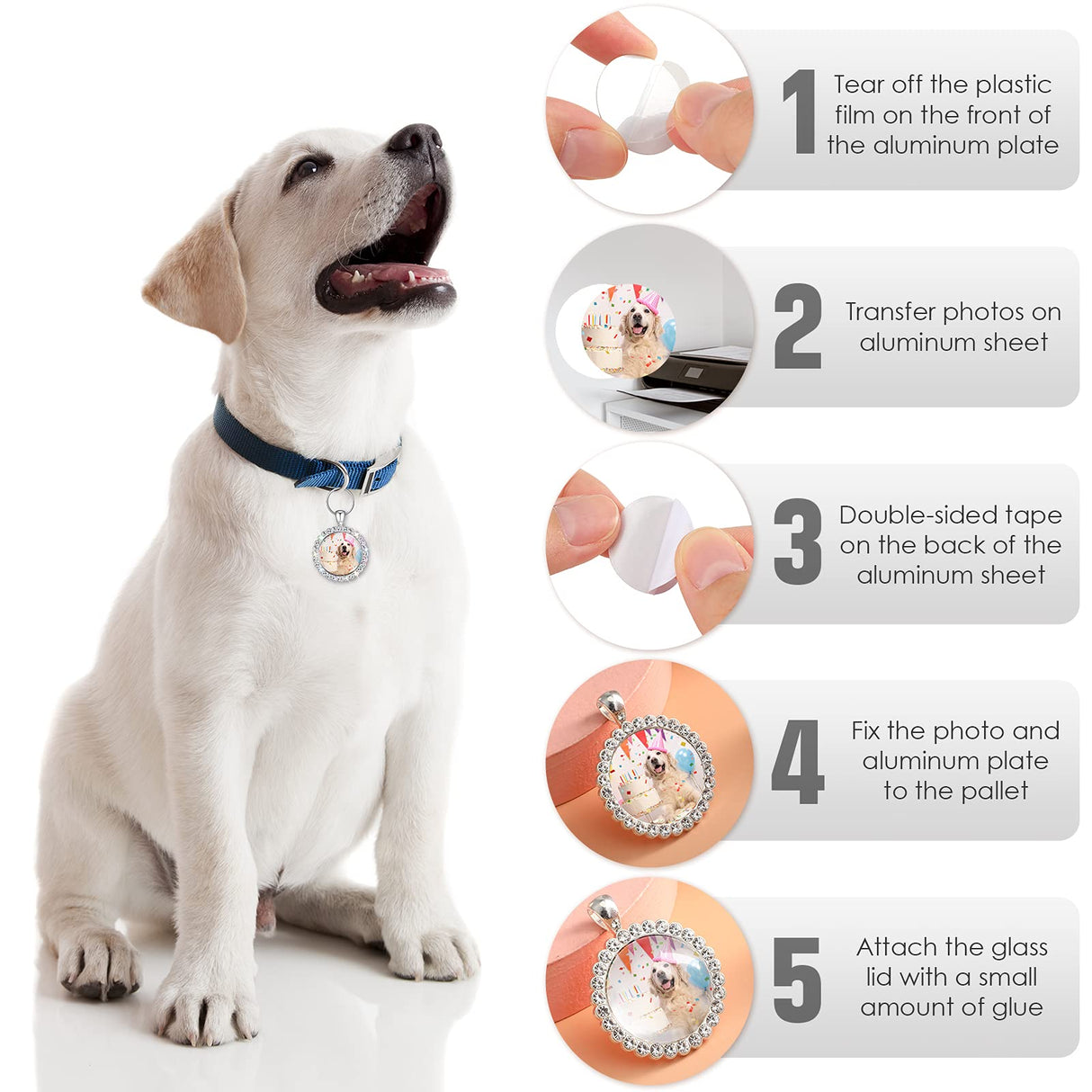 Hicarer 32 Pcs Sublimation Necklace Blank Round Rhinestone Bezel Pendant Trays Set with Glass Domes Sublimation Blank Discs Double Sided Adhesive Tape for DIY Wedding Birthday Graduation Jewelry Gifts Hicarer