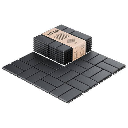 IDZO Plastic Interlocking Deck Tiles - 9PCS Waterproof Outdoor Flooring, All Weather Use Patio Tiles, Decking Checker Pattern, 12 x 12 x 0.7 Inches, Dark Grey