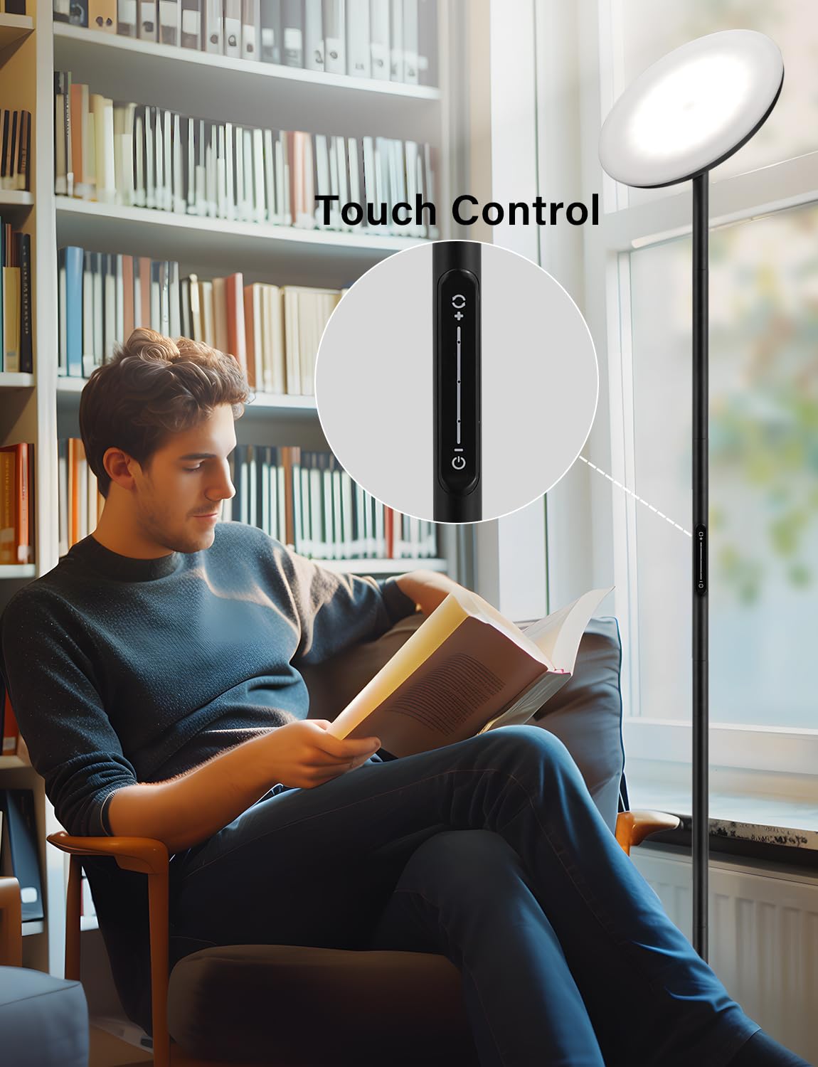 PreeOtti Modern LED Floor Lamp - Remote & Touch Control, 40W/2400LM Sky Torchiere Standing Lamp, Fully Dimmable, 3 Color Temperatures, Ideal for Living Room & Bedroom, Easy to Assemble PreeOtti