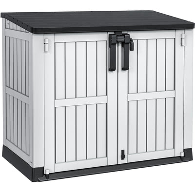 YITAHOME 36 cu ft Resin Outdoor Storage Shed, Weather-Resistant Horizontal Tool Shed, Waterproof Outdoor Storage with Lockable Doors & Air Vent for Trash Cans, Garden Tools (Light Gray)