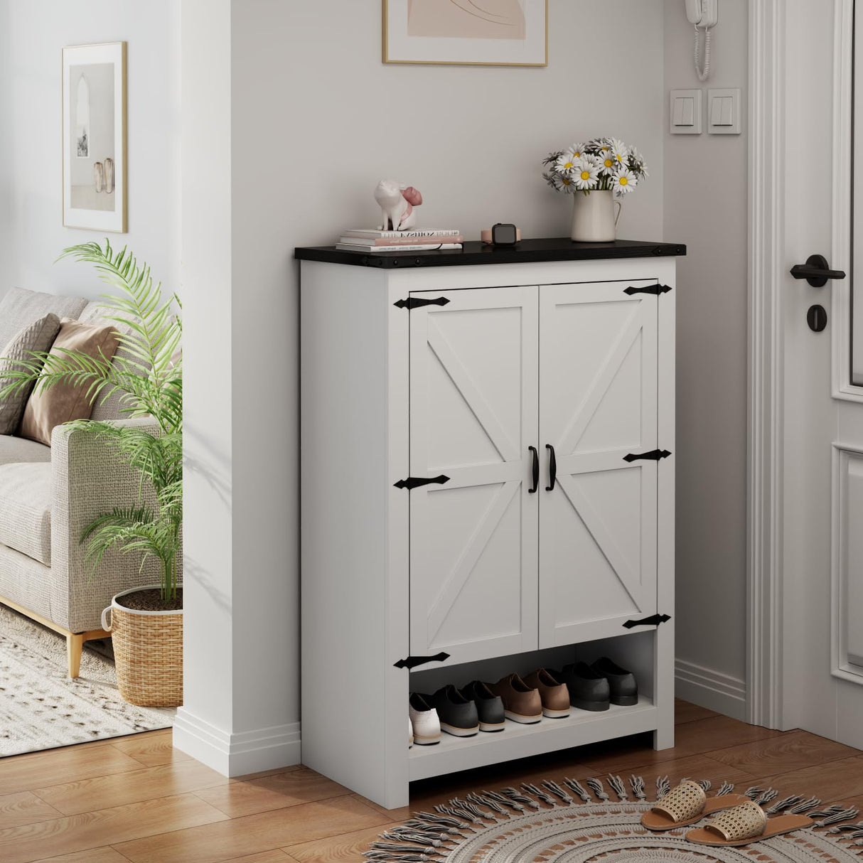 Loomie Shoe Cabinet with Doors, 7-Tier 28 Pair Shoe Cabinet Storage for Entryway, Hidden Narrow Shoe Cabinets with Adjustable Shelves, Slim Thin Shoe Rack Organizer for Hallway, Living Room, White Loomie