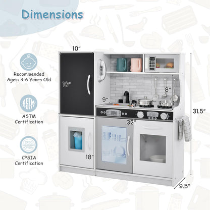 HONEY JOY Kids Kitchen Playset, Wooden Little Chef Pretend Toy Kitchen Set w/Chalkboard, Telephone, Utensils, Oven, Microwave, Sink, Storage, Play Kitchen for Toddlers, Gift for Boys Girls, W - WoodArtSupply