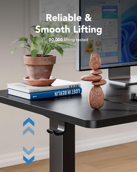 HUANUO 48" x 24" Electric Standing Desk Adjustable Height, 4 Memory Height Settings, Headphone Hook, Cable Manager, Sit Stand Up Desk for Home Office & Computer Workstation, Black HUANUO