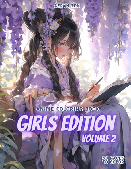 Anime Coloring Book: Girls Edition 2: Manga Art & Anime Enthusiasts Stress Relief Adult Coloring WoodArtSupply