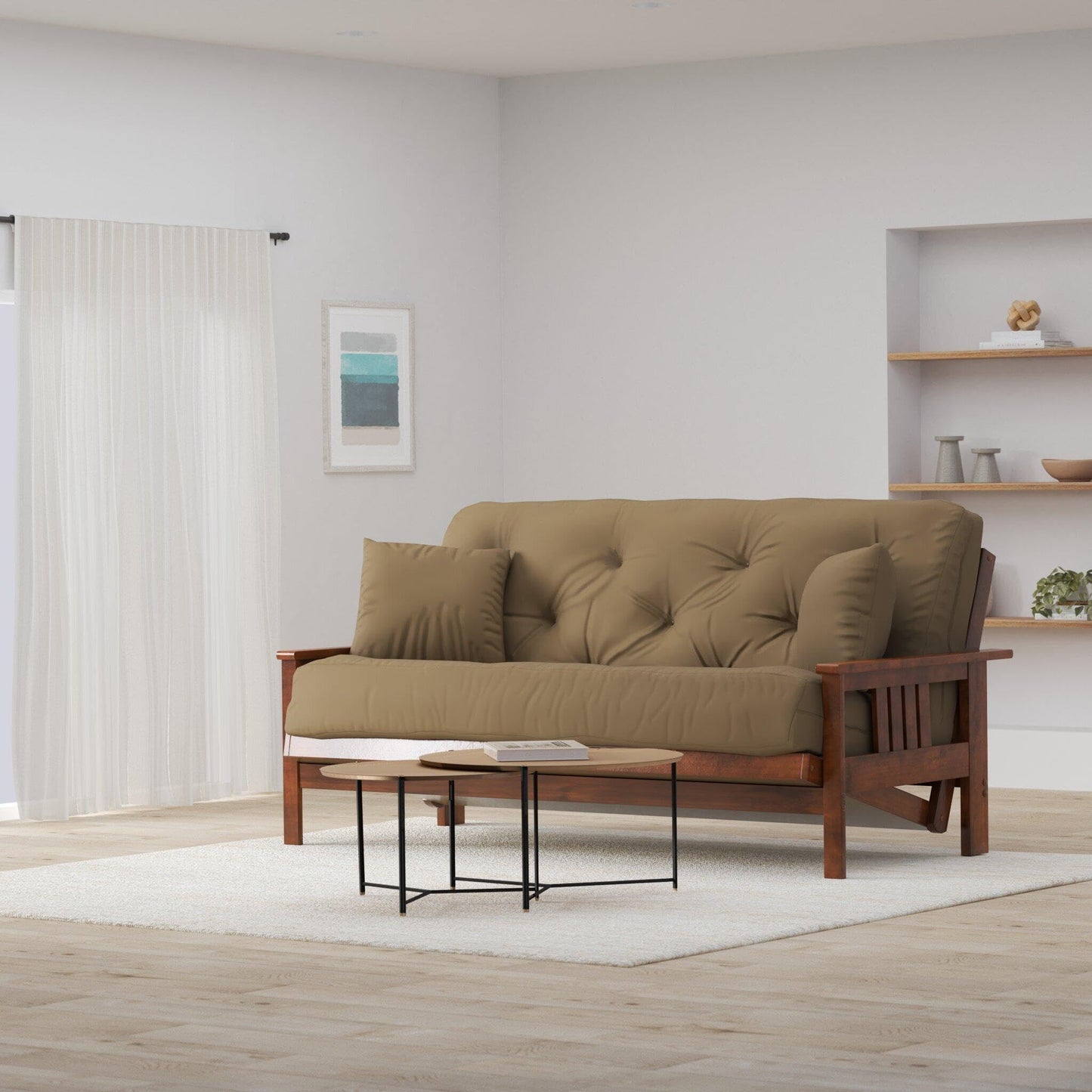 Nirvana Futons Stanford Futon Set - Full Size, Frame, 8" Twill Khaki Mattress