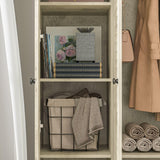 MOUMON 3 Shutter Door Wardrobe Armoire Closet with Shelves and 3 Drawers, Armoire Wardrobe Closet with Hanging Rod, Top Cube Storage, for Bedroom Wood Grain (44.3”W x 19”D x 94.5”H) MOUMON