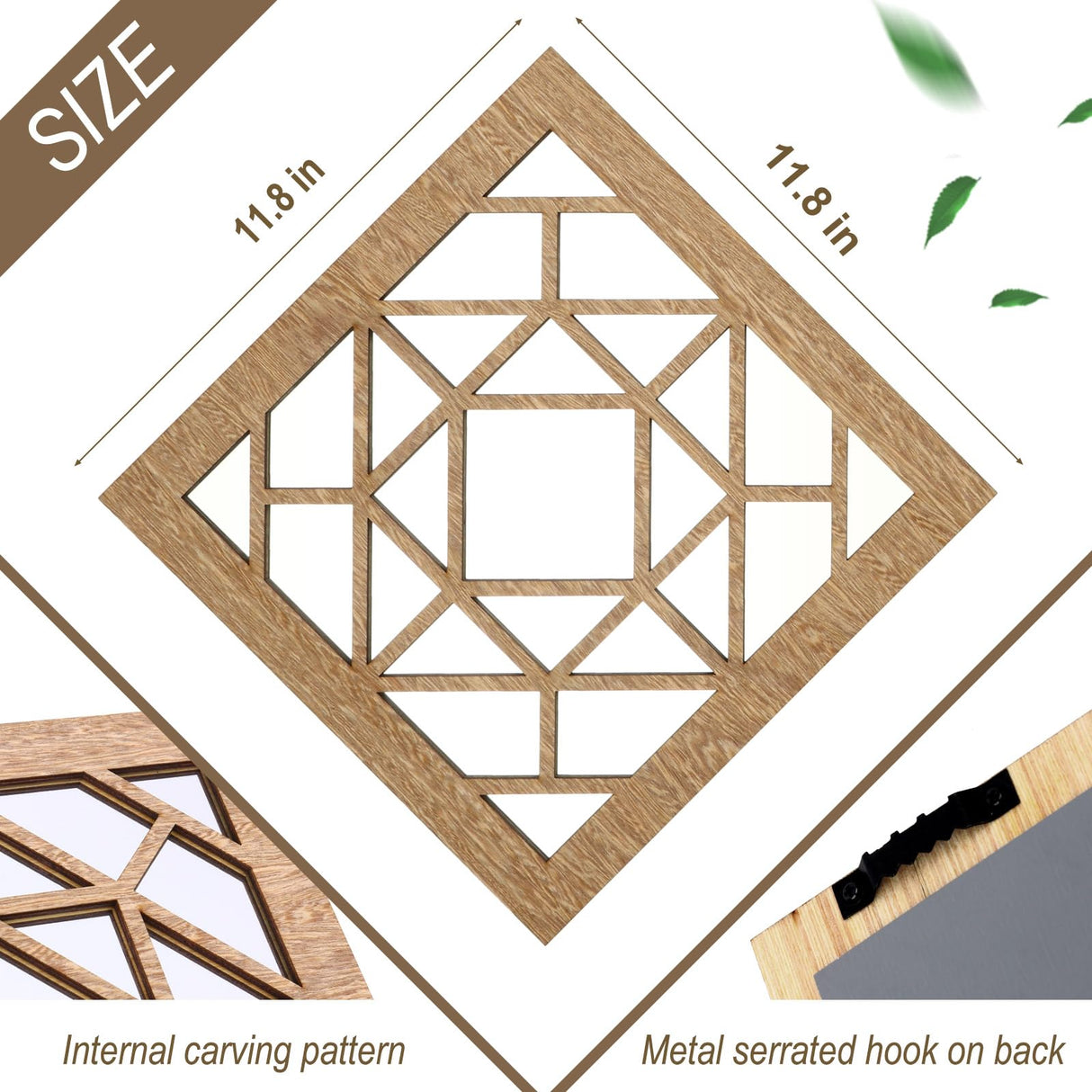 KOYILTD 2 PCS Square Wall Mirror, Rustic Farmhouse Decorative Mirrors, 12 inch Mirror Art for Bathroom, Bedroom, Living Room (Wenge, 12 x 12 in style1) KOYILTD