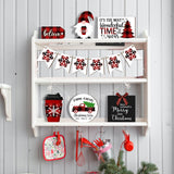 Jetec 12 Pcs Christmas Tiered Tray Decor - Red & Black Buffalo Plaid, Snowflake, Tree, Gnome, Truck - Wooden Signs - Farmhouse Decoration Centerpieces Christmas Decor for Home, Table, Shelf Jetec