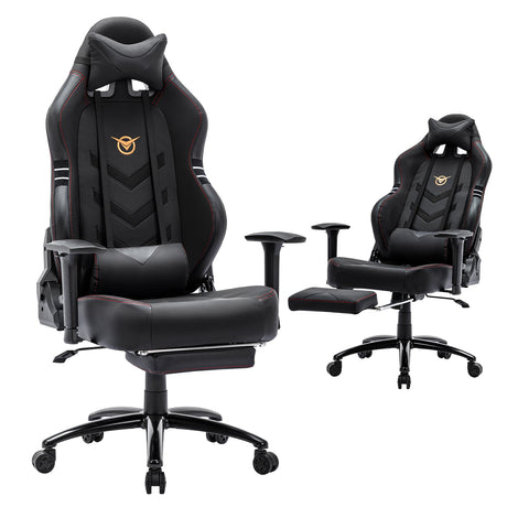 Big and Tall Gaming Chair with Footrest 350lbs-Racing Style Computer Gamer Chair, Ergonomic High Back PC Chair with Wide Seat, Reclining Back, 3D Armrest, Headrest and Lumbar Support for Adult-Black COLAMY
