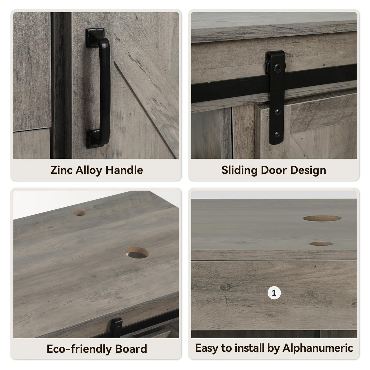 SOLIDEE 48" Barn Door Bathroom Vanity with 6 Drawers, Farmhouse Style Standing Pedestal Cabinet with Two Bluish Gray Glass Vessel Sinks SOLIDEE