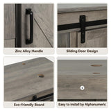 SOLIDEE 48" Barn Door Bathroom Vanity with 6 Drawers, Farmhouse Style Standing Pedestal Cabinet with Two Bluish Gray Glass Vessel Sinks SOLIDEE