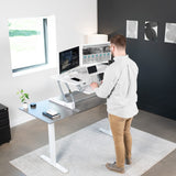 VIVO 42 inch Electric Height Adjustable Stand Up Desk Converter, VE Series, Sit to Stand Tabletop Dual Monitor Riser with USB Port, White, DESK-V000VLEW VIVO