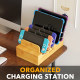 SpaceAid Bamboo Charging Station for Multiple Devices, Cell Phone Docking Stations for Multi Laptop, Tablets and iPads, Nightstand Bedside Desk Device Charger Organizer (Natural) SpaceAid