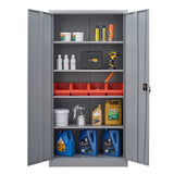 CNANXU Metal Garage Storage Cabinet - 72" Locking Metal Storage Cabinet with 2 Doors and Adjustable Shelves & Locking Doors - Garage Cabinets for Tool Storage - Grey CNANXU