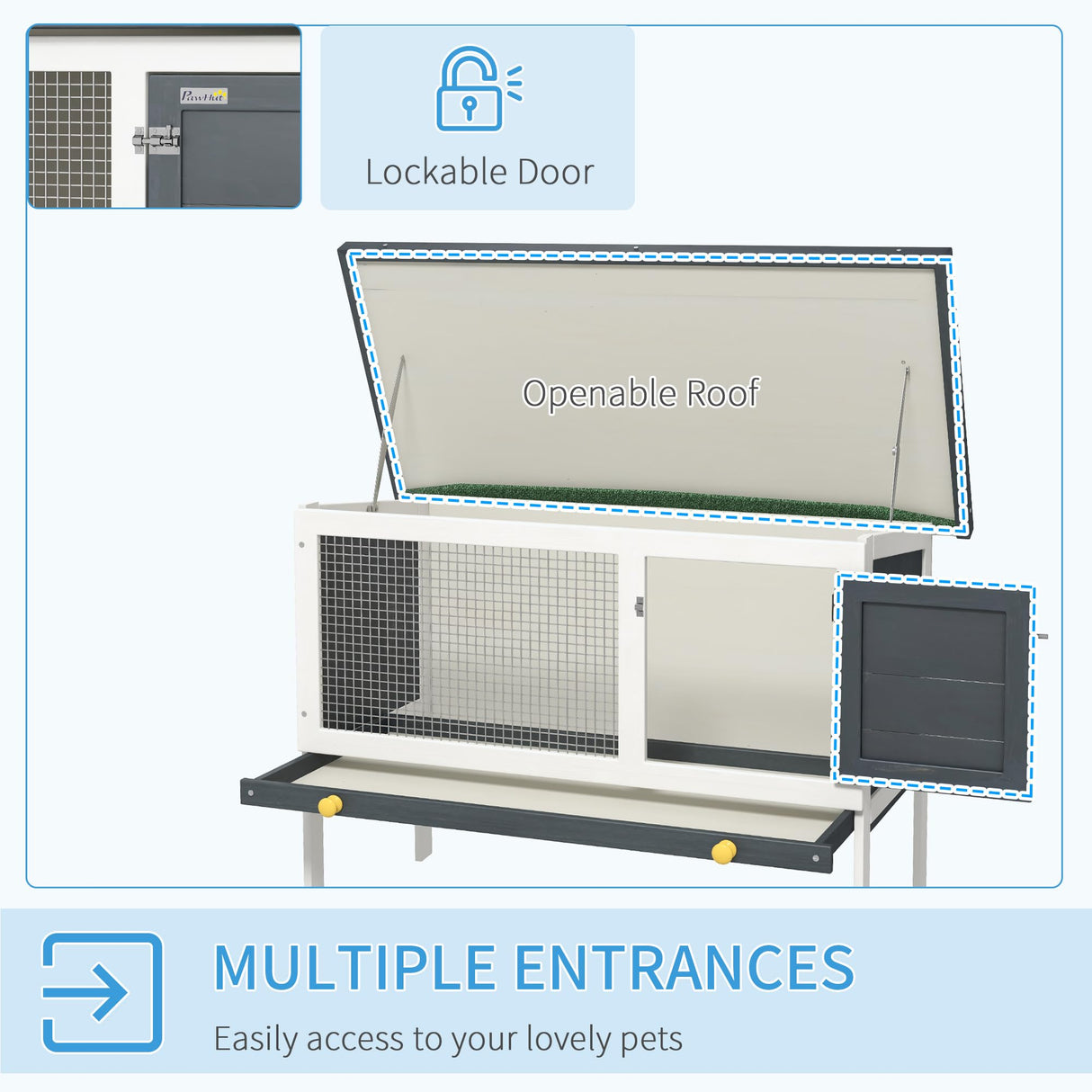 PawHut 35" Wooden Rabbit Hutch Indoor, Bunny Cage Outdoor, Guinea Pig House with Pull-Out Tray, and Openable Asphalt Roof, Black PawHut