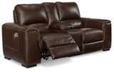 Signature Design by Ashley Alessandro Contemporary Tufted Leather Power Reclining Loveseat with Console and Adjustable Headrest, Dark Brown Signature Design by Ashley