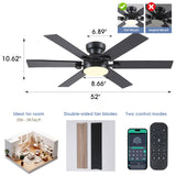 Goniyado 52" Low Profile Ceiling Fans with Lights and Remote,Black Outdoor Ceiling Fans with Quiet DC Motor, Dimmable 6 Speeds Reversible,Modern Flush Mount Light Fans for Living Room Patio Kitchen Goniyado