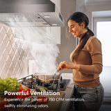HisoHu Wall Mount Range Hood 30 Inch,Ductless/Ducted Convertible, 780 CFM Kitchen Vent Hood, Stainless Steel Mesh Filters,4 Speed Gesture Sensing&Touch Control Panel, Stainless Steel Kitchen Vent HisoHu