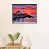 SKRYUIE 5D Diamond Painting Sunset Reef Lighthouse Full Drill by Number Kits, DIY Rhinestone Pasted Paint Set for Arts Craft Decoration 30x40cm(12x16inch) SKRYUIE