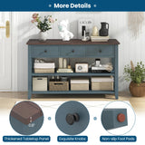 Giantex 50" Farmhouse Entryway Table, Narrow Console Table w/ 3 Storage Drawers & 2 Open Shelves, Wooden Behind Couch Side Table, Long Sofa Table for Living Room, Hallway, Entry Table, Blue & Espresso Giantex