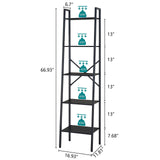 Hoctieon 5-Tier Industrial Ladder Bookshelf, Narrow Ladder Shelf, Tall Standing Bookshelf, Skinny Open Ladder Shelf, for Living Room, Home Office, Kitchen, Bedroom, Metal Frame, Black Hoctieon