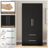Einhomn Wooden Armoire Wardrobe Closet with 2 Doors and 2 Drawers,Freestanding Armoire Storage Cabinet with Shelves,Tall Clothing Storage Cabinet Suitable for Bedroom,Black Einhomn