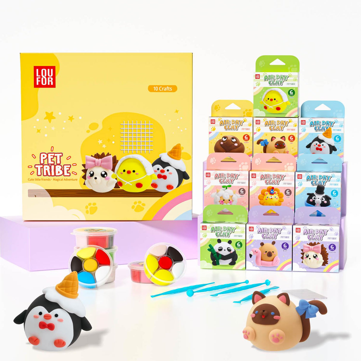 Air Dry Clay for Kids - Modeling Clay Kits, Ultra Light & Soft, Safe & Non-Toxic, 10 Boxes DIY Model Magic Clay 60 Colors with Sculpting Tools und Tutorials, Creative Art Crafts Toys Gifts Boys Girls LOUFOR