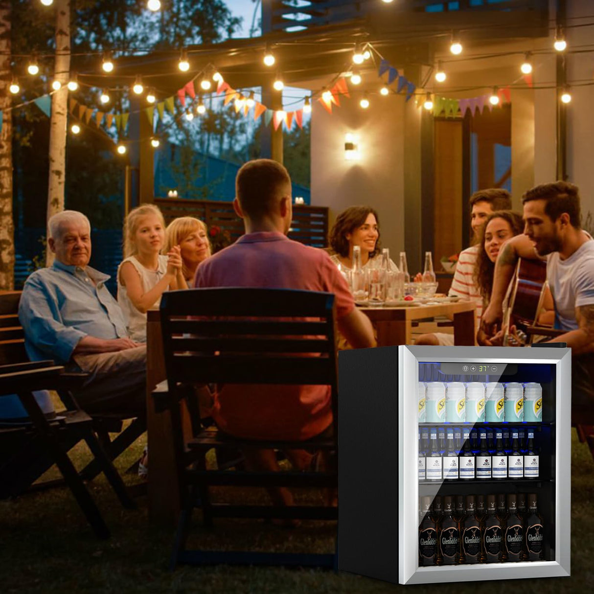 Stopsad Beverage Refrigerator Cooler, 76 Can/1.7 Cubic Feet Mini Fridge with Glass Front Door, Digital Display Small Refrigerator with Adjustable Shelves for Soda, Beer or Wine Stopsad