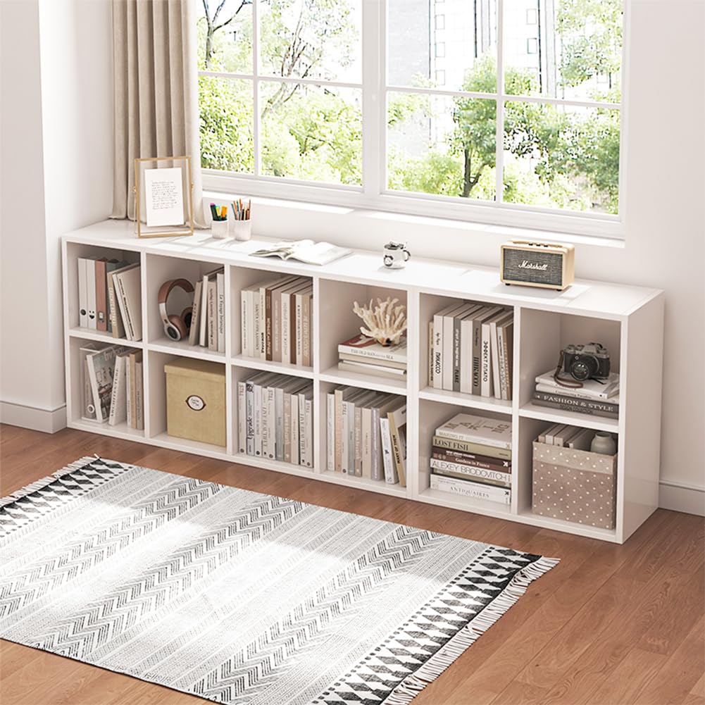 NELYE 8 Cube Organizer Bookcase - Fabric Storage Bins Container, Open Shelf Simple Compartments Bookshelf, White NELYE